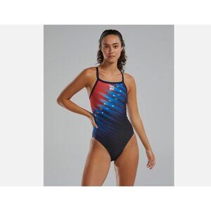 TYR Durafast Elite Swimsuit Womens Size XL Blue One Piece Racer Back Pool Beach